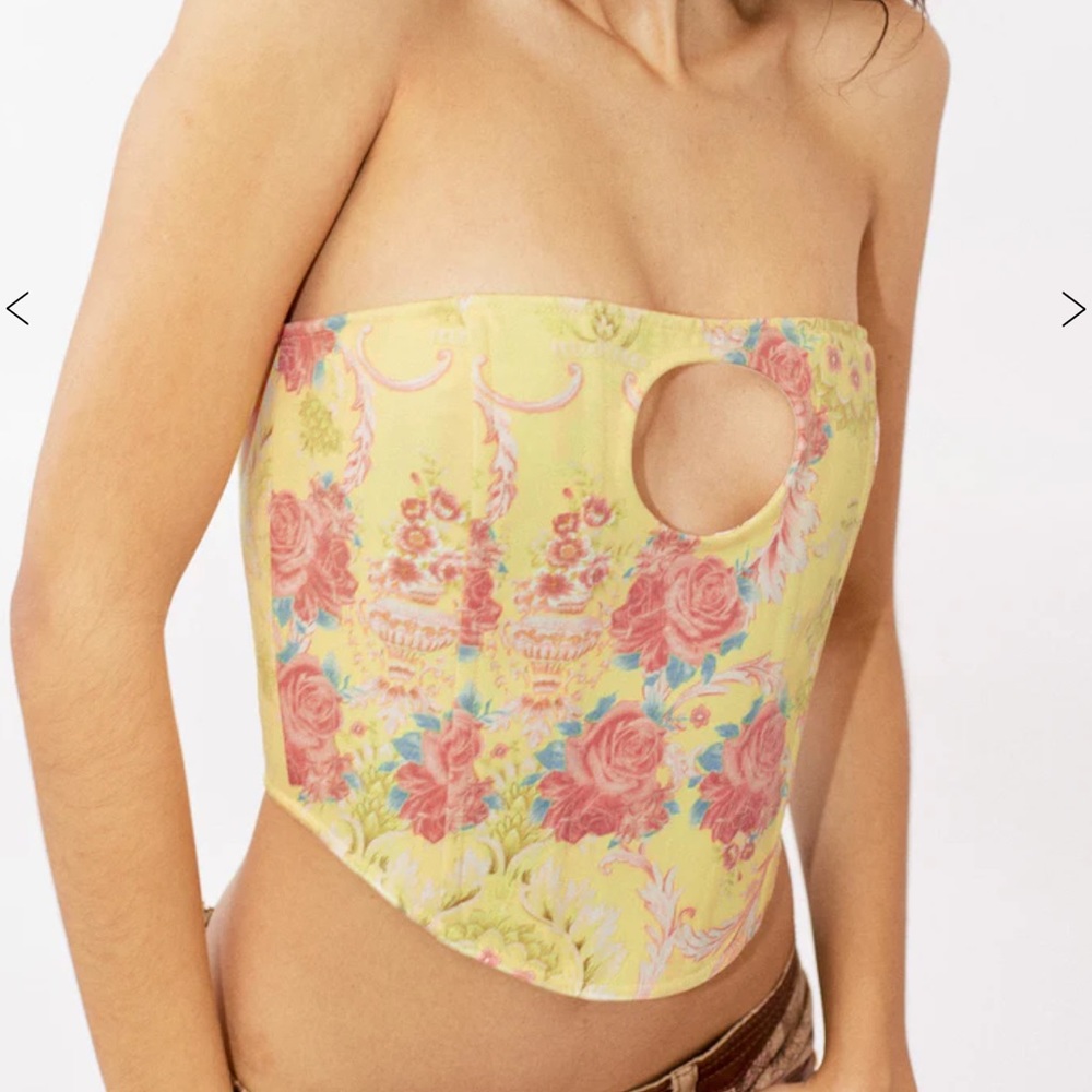 With Jean Yellow Floral Strapless Corset Top